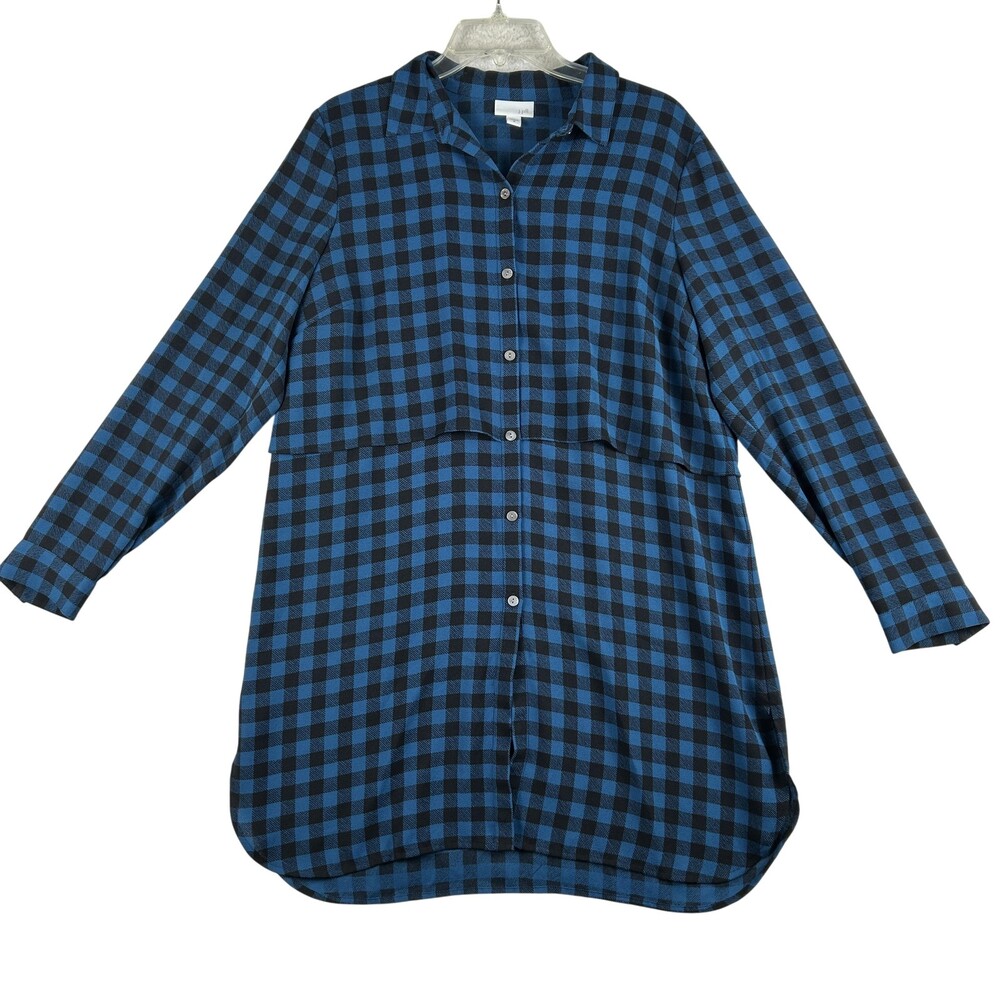 J. Jill Tunic Shirt Womens Medium Buffalo Check Plaid Button Front Long Sleeve